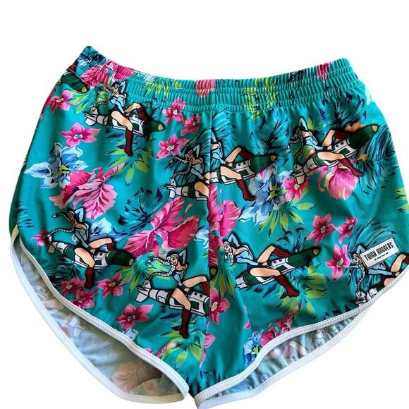 Thigh Hugger Pants - Thigh huggers lifting tropical women riding rockets shorts M/L